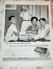 1956 Scrabble Vintage Print Ad Word Game Family Couples Selchow Righter B&W