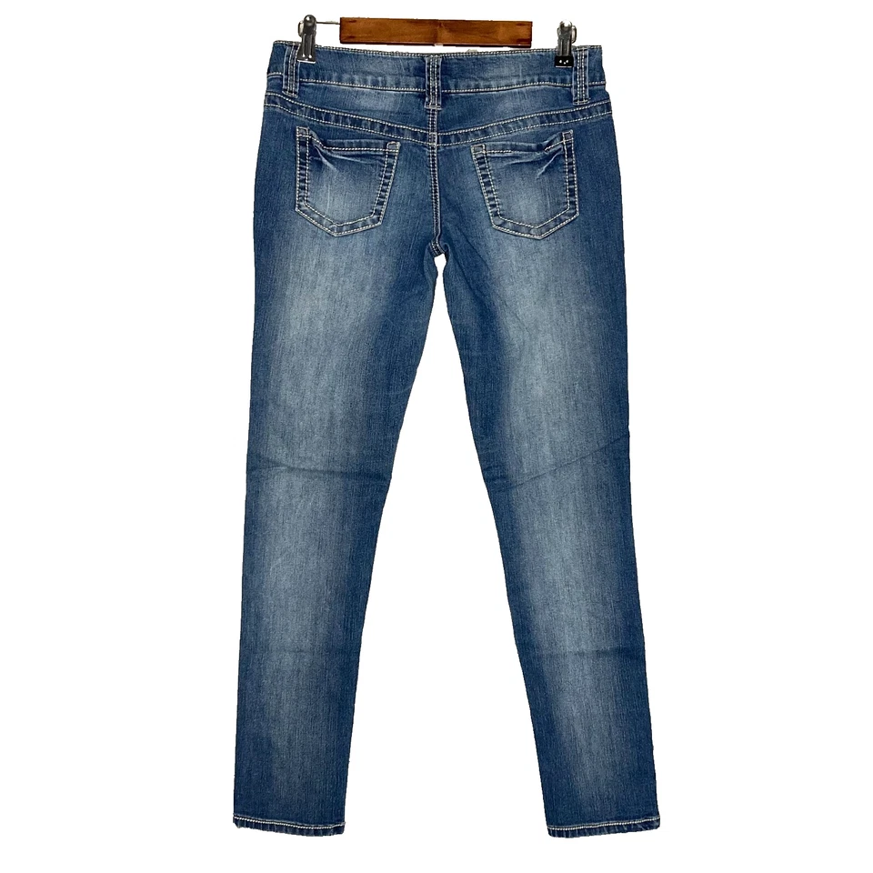 Blue Spice womens rhinestones skinny jegging juniors 7 stretch med wash low rise - Image 3 of 4