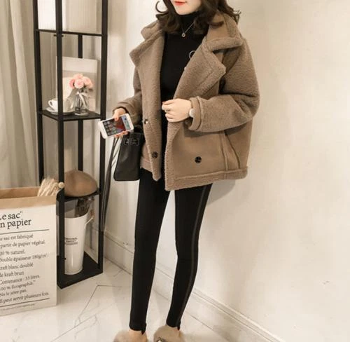 OFF WHITE Giacche biker peluche all in one in pelliccia patchwork sciolte bottoni maniche lunghe cappotto