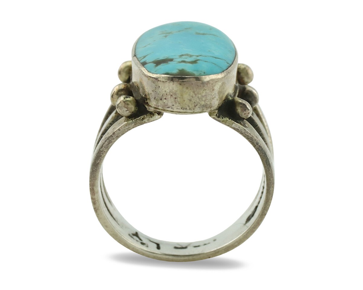 Navajo Ring .925 Silver Blue Turquoise Artist Signed LY C