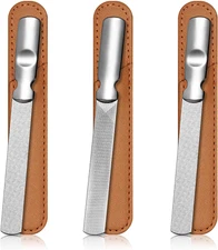 3 Pieces Stainless Steel Nail Files Metal Nail File with Leather Case Heavy Duty
