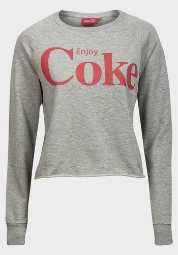 Damas Gris Crop Top Logo Coca-Cola Sudadera Calce Suelto Gimnasio Coca Cola NUEVA P+P Gratis - Imagen 2 de 2