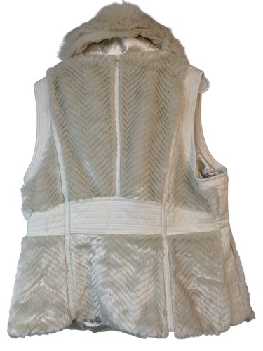 Guess Womens Cream Faux Fur & Leather Asymmetric Zip Vest XL 10009 - Picture 5 of 12
