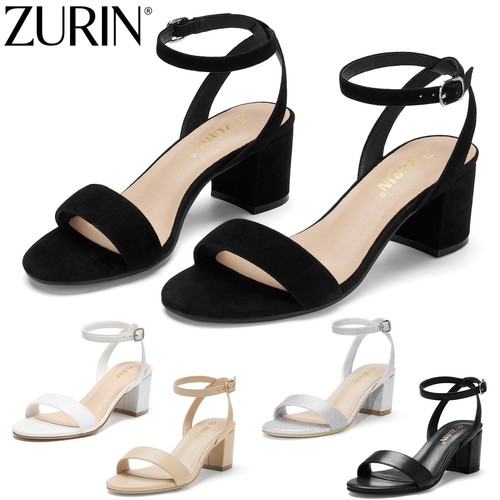 ZURIN Women Ankle Strap Heeled Sandals Open Toe Block Heel Party Pump Dress Shoe