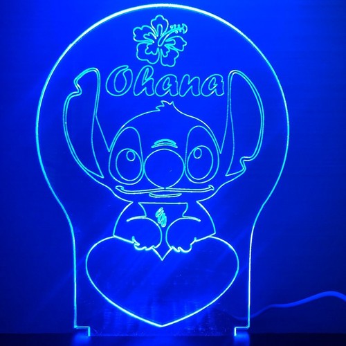 Lilo and Stitch Ohana heart or tongue acrylic LED base night light lamp art - Picture 9 of 14