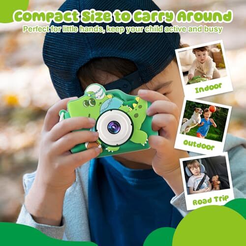 Camera for Kids Boys Girls Age 3-8, Football Dinosaur Toys Dinosaur Green - Picture 2 of 7