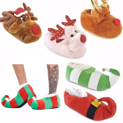 Adults,Kids Novelty 3D Plush Christmas Design Elf Reindeer Slippers Xmas Gift - Image 1 of 4