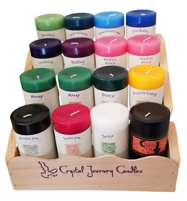 Crystal Journey Reiki Charged Herbal Magic Pillar Candles - Bundle Of 4 (Good Health, Healing, Positive Energy, Protection)