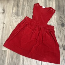 Vintage Girl's Red Corduroy Scallop Pockets Jumper Dress Size 5 Christmas