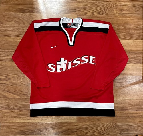 AUTHENTIC IIHF NIKE SWISS SWITZERLAND HOCKEY JERSEY MADE IN CANADA XL