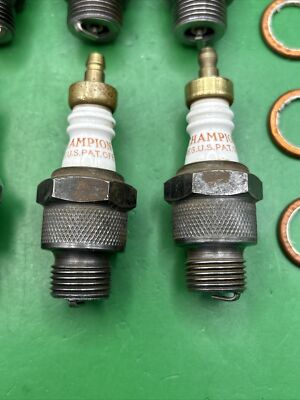 8 Champion 7 Brass Hat Flathead Ford Vintage Antique Spark Plugs