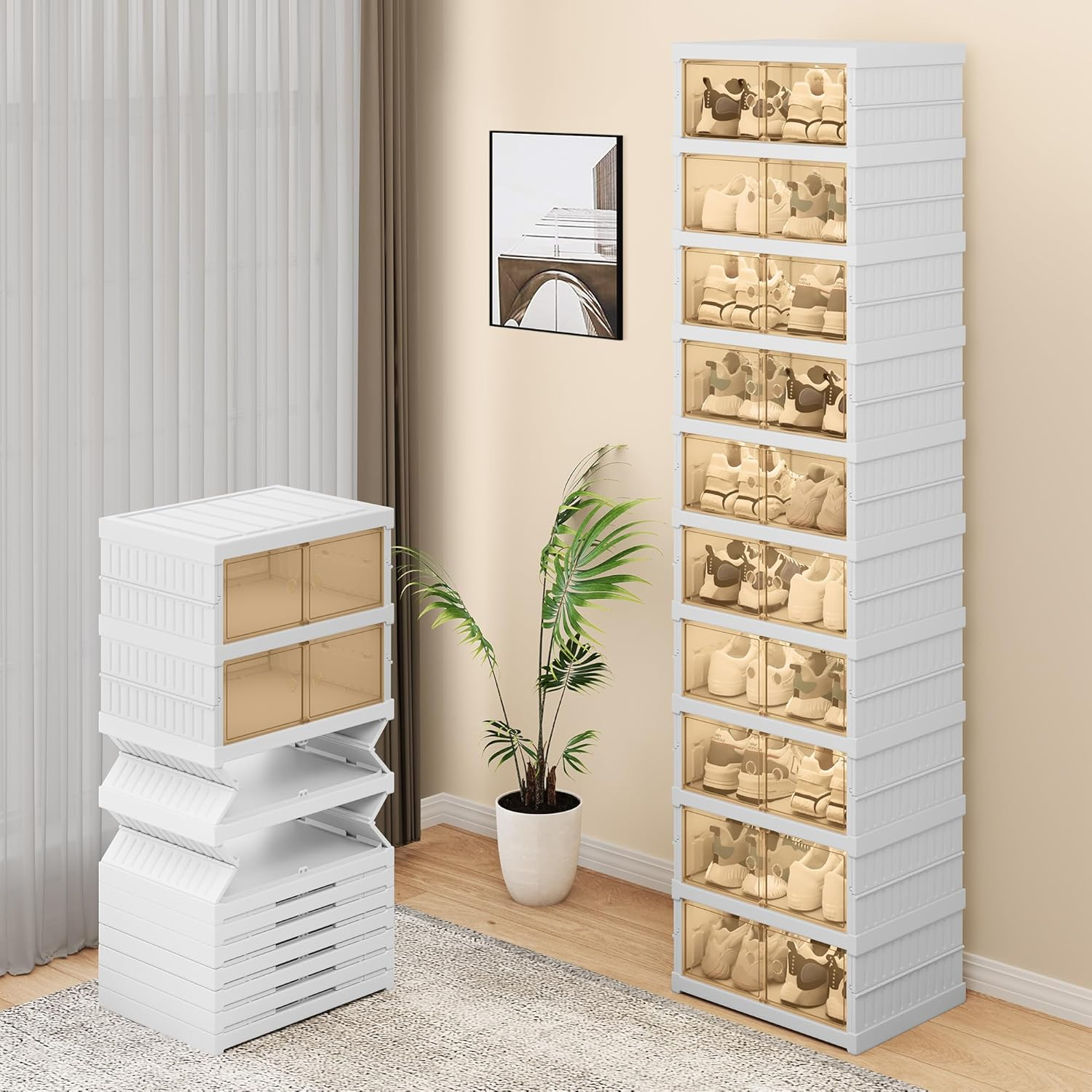 10-Tier 20-Pair Magnetic Door Shoe Storage Box Foldable Organizer