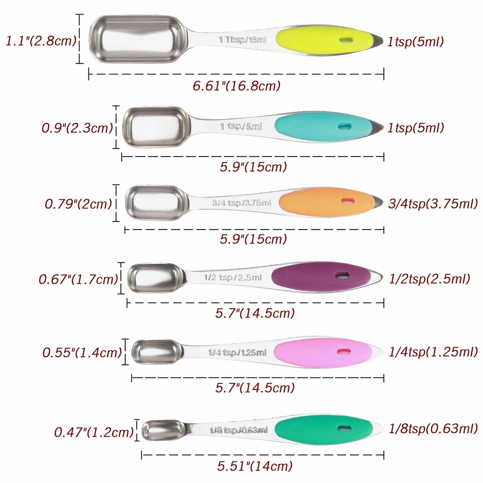 6pcs Stainless Steel Stackable Cooking Measuring Seasoning Spoons Kitchen Tool - Image 2 of 4