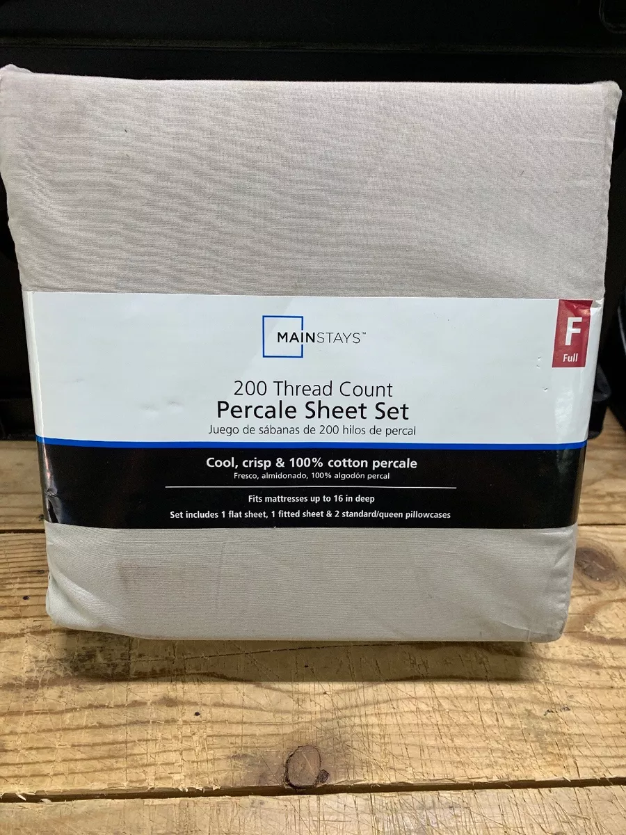 New FULL 100 Cotton Percale Sheet Set Mainstays 200 Thread Count