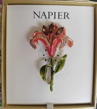 New in Box Napier Gold Tone Elevated Lily Flower Pin NIB