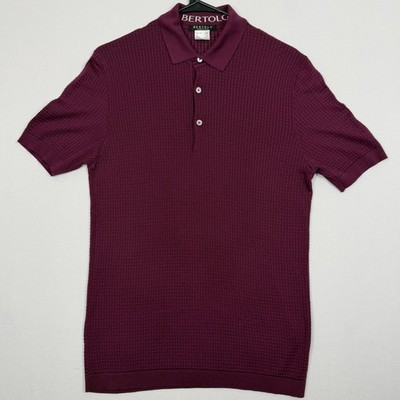 Bertolo Silk Knit Polo Shirt Mens IT 50 Burgundy Made In Italy Textured Luxury