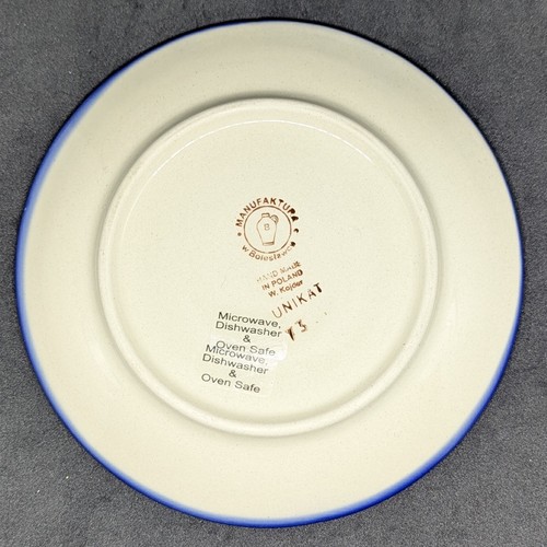 Boleslawiec Set tazza e piattino reticolo giardino fiori blu ceramica polacca - Foto 6 di 12