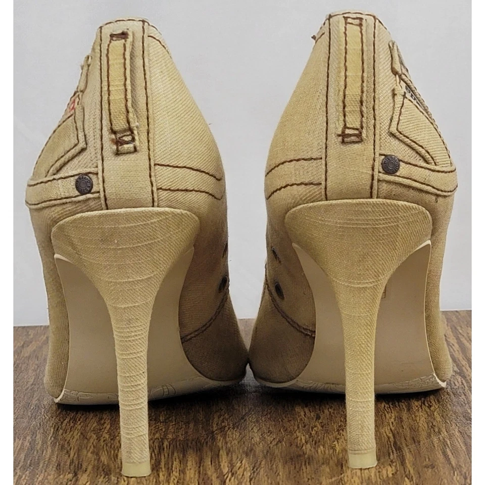 Vintage Y2k DIESEL Jeans Denim Heel Beige Shoe Women Size 37 US 6.5 Rare 2000s - Image 4 of 4