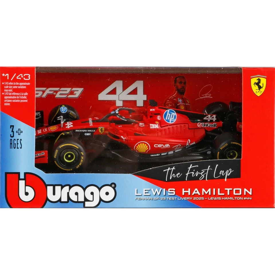 MODELLINO AUTO STATICO F1 BURAGO FERRARI SF23 HAMILTON PROVA FIORANO 2025 1/43 - Immagine 3 di 3