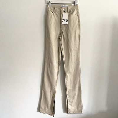 Zara Faux Leather Pants Womens 32 Slim Flare Fit Light Beige Super Soft Comfy