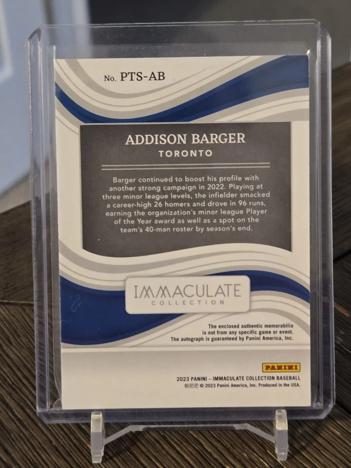 2023 Panini Immaculate Addison Barger Prospect Triple Patch Signature Black /10 - Image 2 of 2