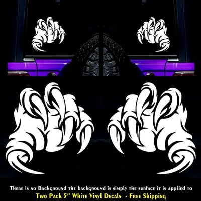 Claws Nails Attacking Two 5'' White Vinyl Decals Mirrored Car Window Laptop