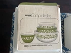 VTG PYREX SPRING BLOSSOM CRAZY DAISY GREEN NESTING BOWLS ORIGINAL BOX AMAZING!!!