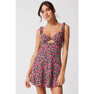 For Love & Lemons Giulia Cutout Floral Mini Dress Size M Rose Print Underwire