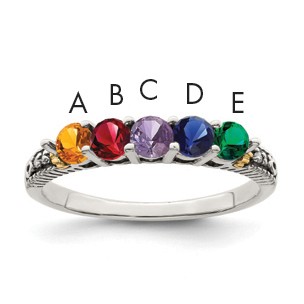 Silber Antik mit 14k 5 Stein mit Diamant Mutterring Halbmontierung QMR33/5 - Bild 1 von 8