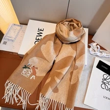 LOEWE Latte-Colored Cashmere Scarf with Rabbit Logo