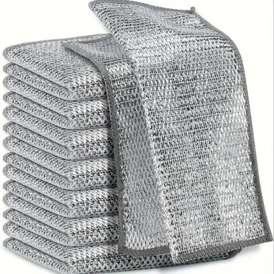 Silver Wire Dishcloth Cleaning Cloth Microfiber Sponge Steel Scrubber Kitchen