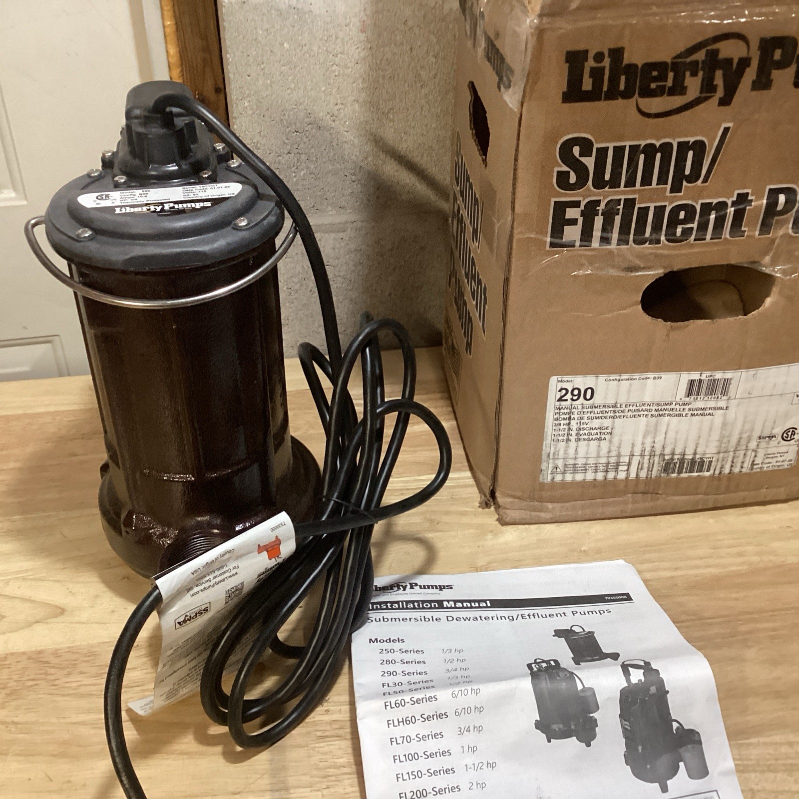 3/4 HP Cast Iron Liberty Sump Effluent Pump Non-Automatic Model 290
