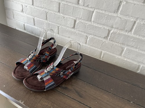MinneTonka Multicolor Red Brown Womens Aztec Silvie Slingback Sandals Size 8M - Picture 7 of 14