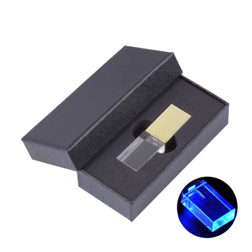 Blue LED Crystal USB Flash Drives 64GB Free Logo Black paper box Memory Stick - Afbeelding 29 van 42