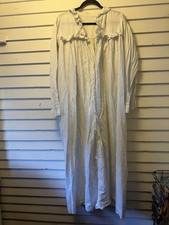 Antique 1900s Edwardian White Cotton Night Gown Balloon Sleeves Eyelet Trim