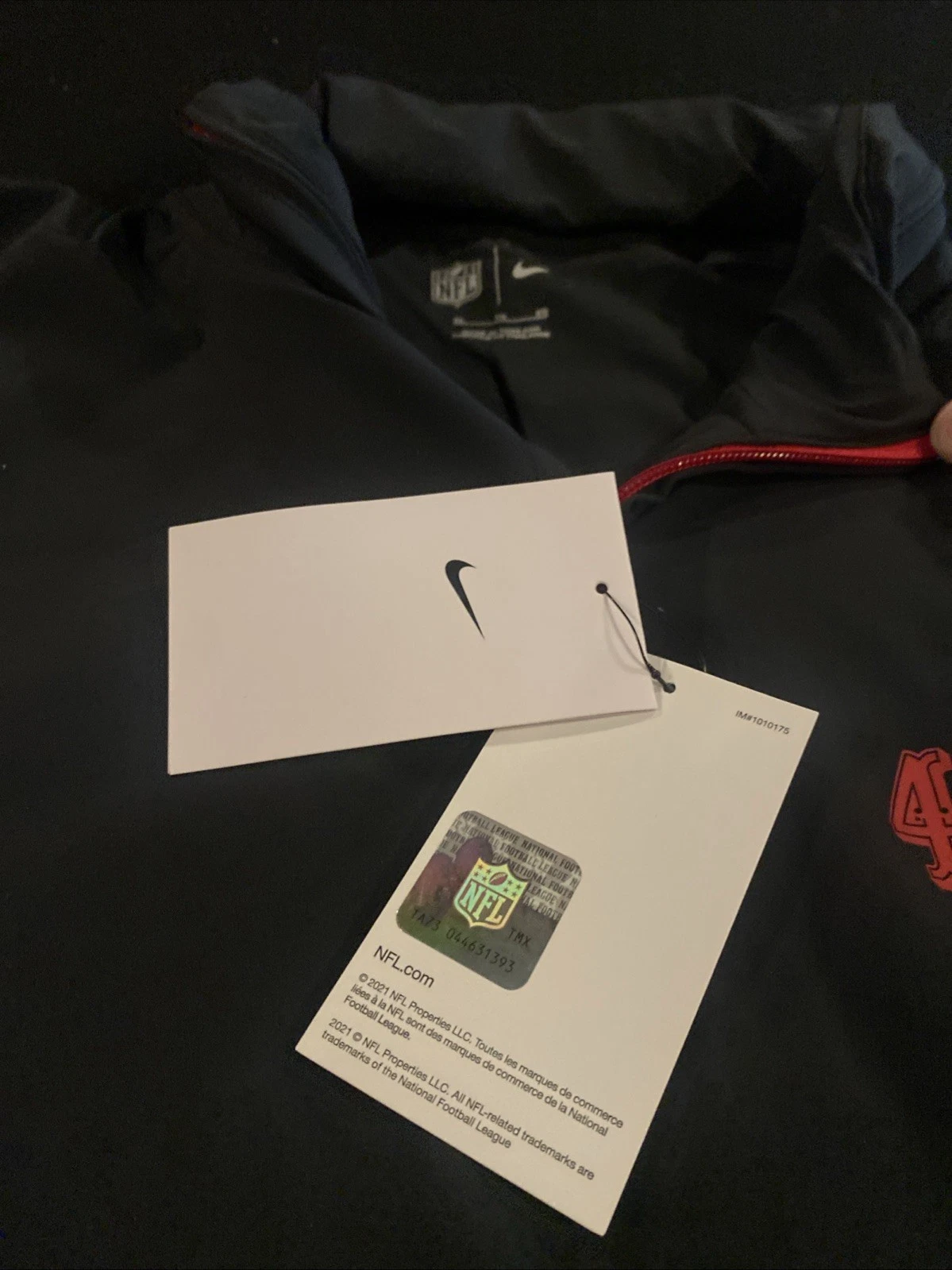 Nike SF 49ers Sideline Coach manica corta 1 2 zip cappuccio giacca nera XL NUOVA CON ETICHETTE