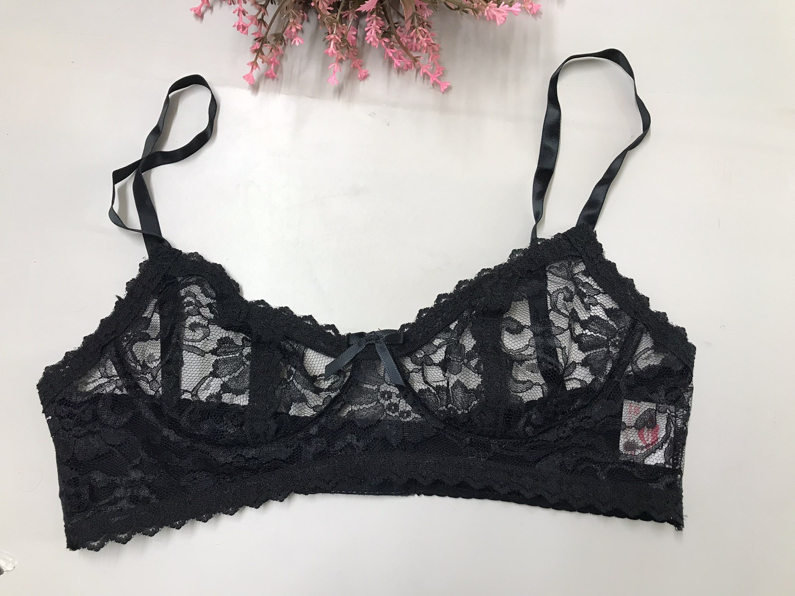 Vintage Bralette Coquette Dainty Black Lace Womens Size S/P Ethereal Sheer Fairy-image