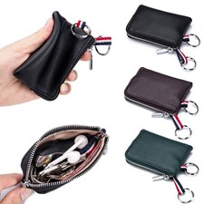 Genuine Leather Men Women Wallet Coin Purse Keyrings ID Card Holder Change Pouch