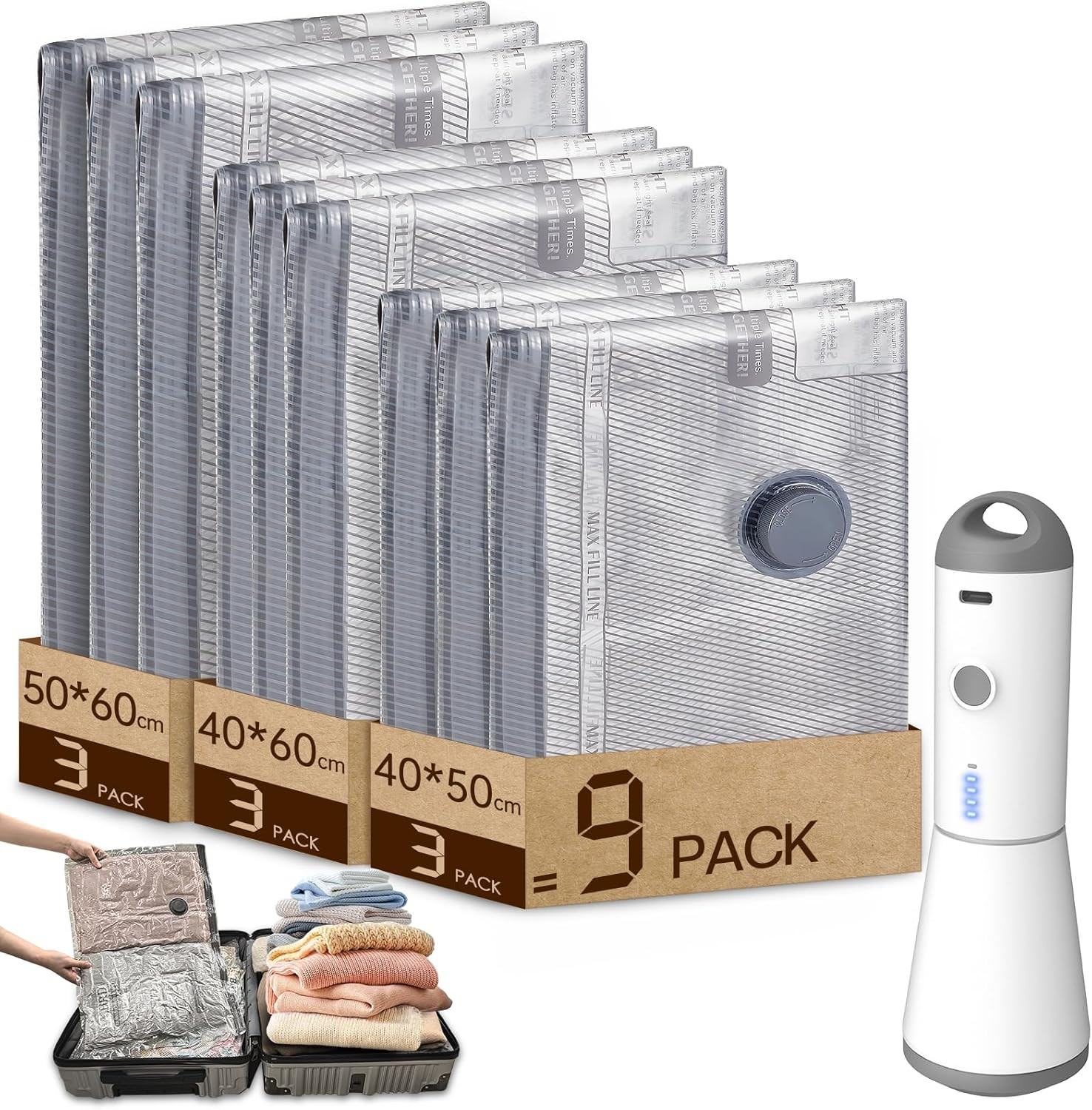 Sottovuoto Vestiti 9 Pezzi con Pompa Automatica - Solo 40x50cm