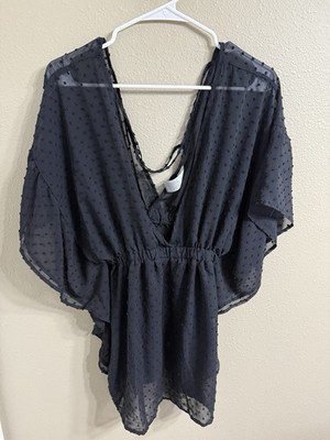 TIME & TRU V-Neck Dolman Sleeve Black Lace Swim Suit Cover Up Size Medium 8-10
