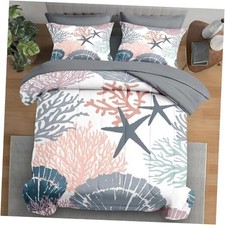 Comforter Set Size, Sea Shells Coral Starfish 7 Pcs Bedding for Queen Seashell