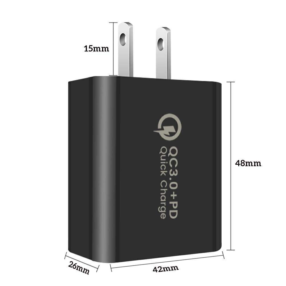 20W 2-Ports USB A+USB C 5V 3A Fast Home PD QC3.0 Wall Charger Block Adapter Lot