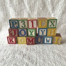 Vintage Wooden Alphabet Letter Blocks Set Educational Toy ABC 123