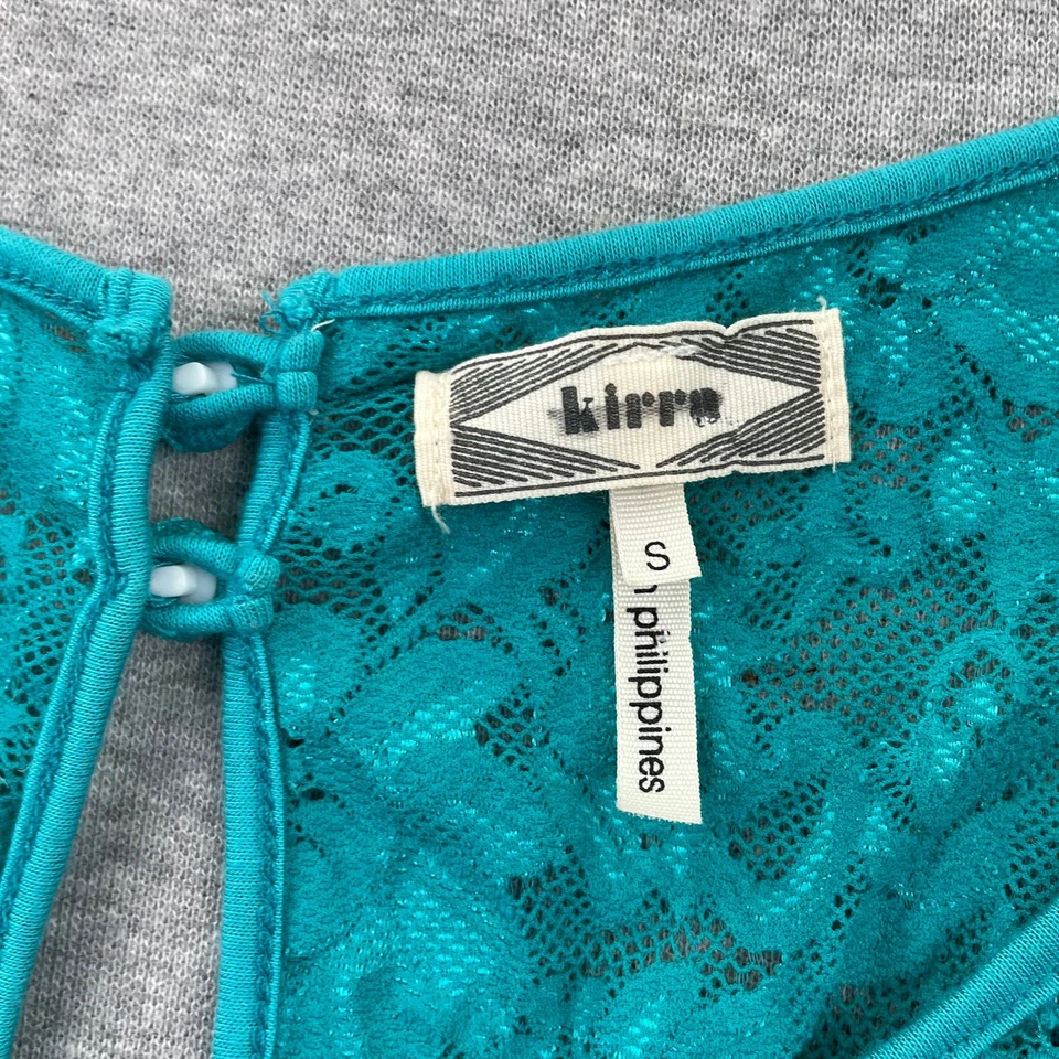 Y2K Kirra Top Womens Small Teal Blue Lace Open Back Crop Coquette Indie Festival - Image 3 of 4