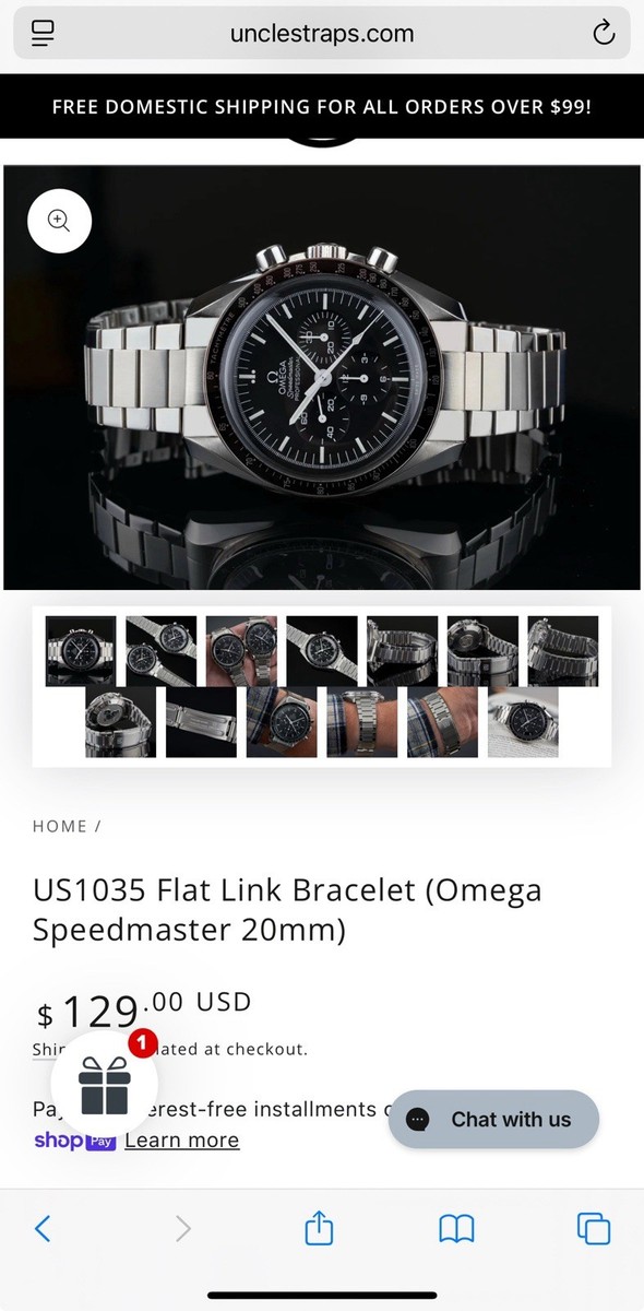 UNCLE STRAPS US1035 20mm Flat Link Bracelet For Omega Speedmaster