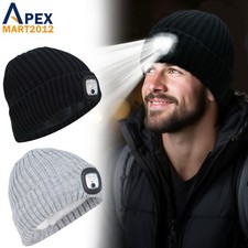 Unisex LED Beanie Hat USB Rechargeable Winter Warm Light Up Headlamp Knitted Cap