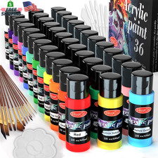 55PCS Acrylic Paint Set of 36 Colors 2Fl Oz 60Ml Bottles 12 Brushes,Non Toxic 36