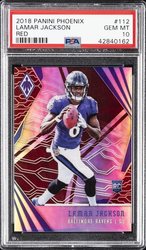 2018 PANINI PHOENIX RED #112 LAMAR JACKSON ROOKIE RC #/299 PSA 10