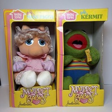 1983 Hasbro Softies Baby Kermit the Frog  Miss Piggy Muppet babies Plush NEW