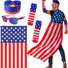 American Flag Costume Set 4 PCS Patriotic 4Th of July Outfit with USA Cape, He